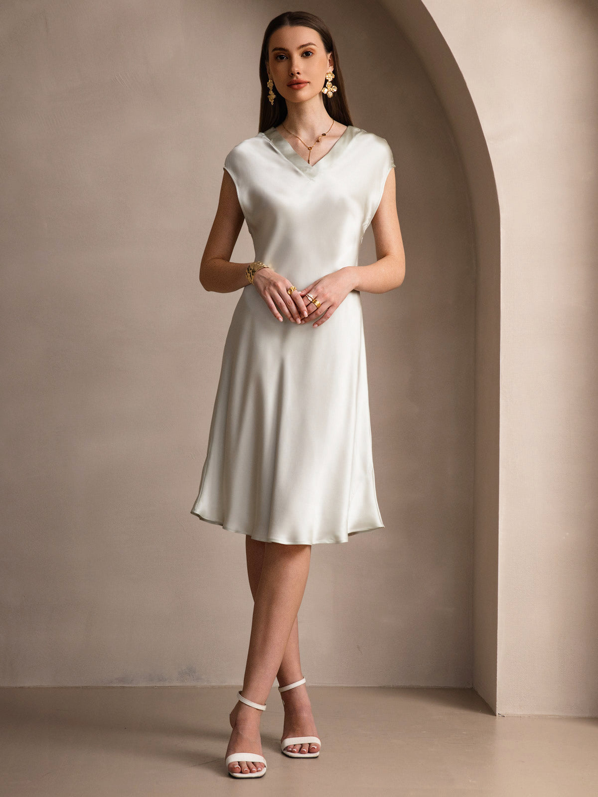 [Light Green] SilkSilky-UK Pure Silk Sleeveless V Neck Nightdress 005