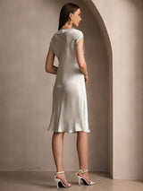 [Light Green] SilkSilky-UK Cap Sleeve V Neck Dress 002