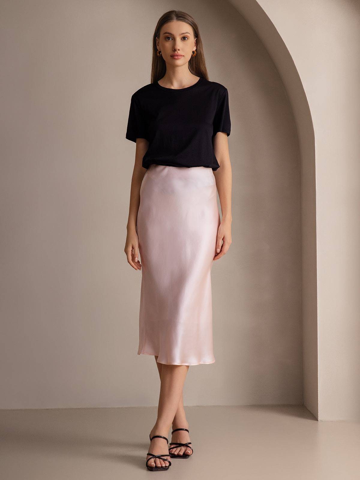 [Light Pink] SilkSilky-UK 19Momme Pure Silk Skirt 001