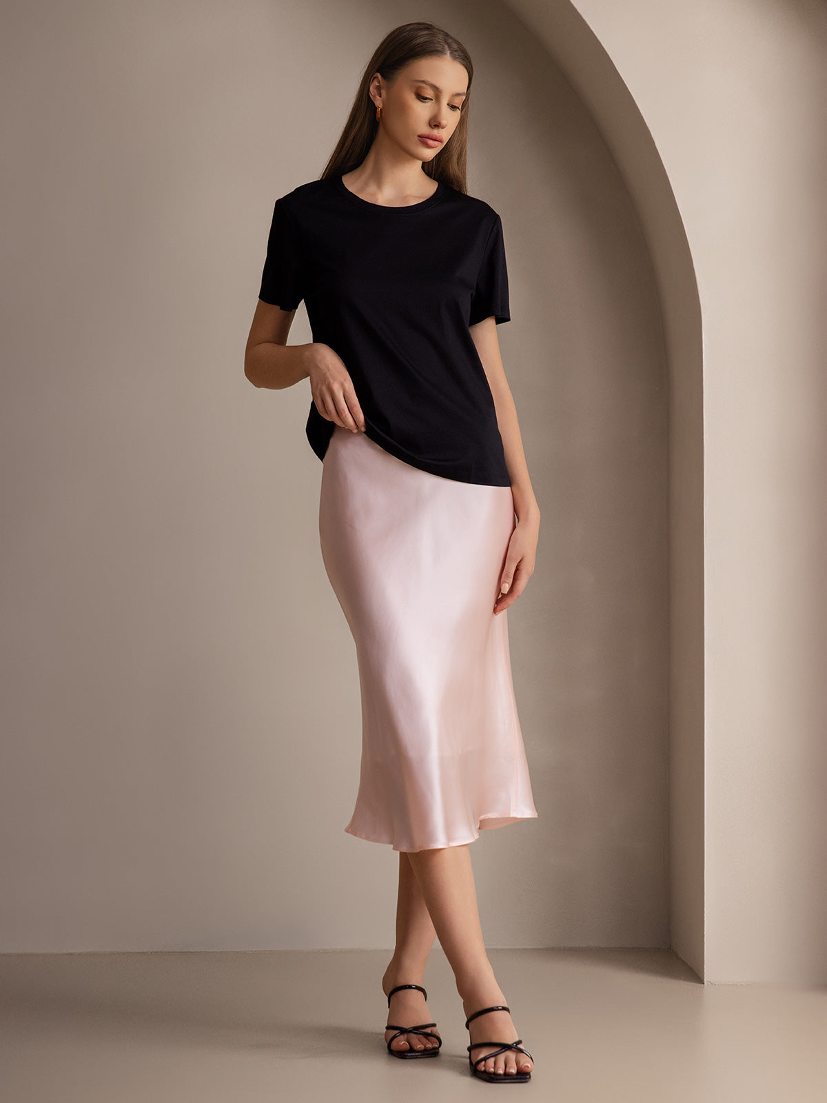 [Light Pink] SilkSilky-UK 19Momme Pure Silk Skirt 005
