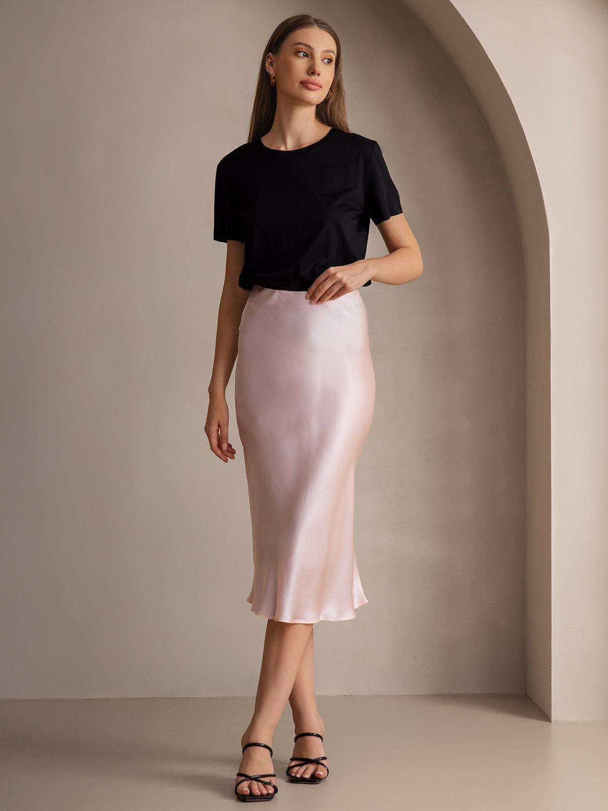 [Light Pink] SilkSilky-UK 19Momme Pure Silk Skirt 006