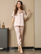[Light Pink] SilkSilky-UK Short Sleeve Notch Collar Women's Pyjamas 001