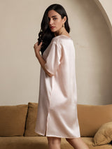 [Light Pink] SilkSilky-UK Half Sleeve V Neck Nightdress 002