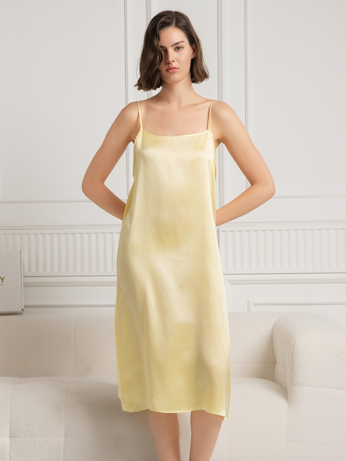 [Light Yellow] SilkSilky-UK 19Momme Silk Sleeveless Dress 003