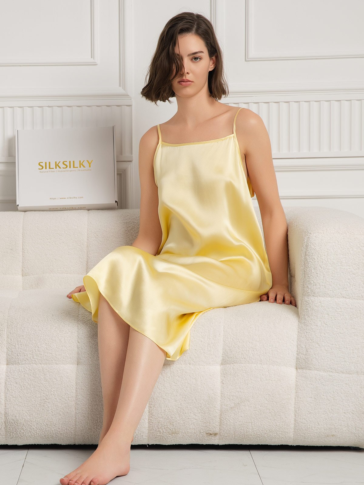[Light Yellow] SilkSilky-UK 19Momme Silk Sleeveless Dress 006