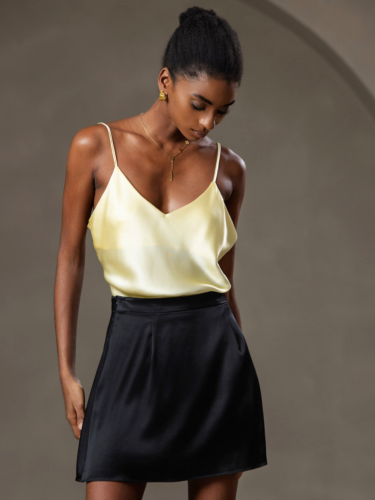 [Light Yellow] SilkSilky-UK Pure Silk V Neck Camisole 006