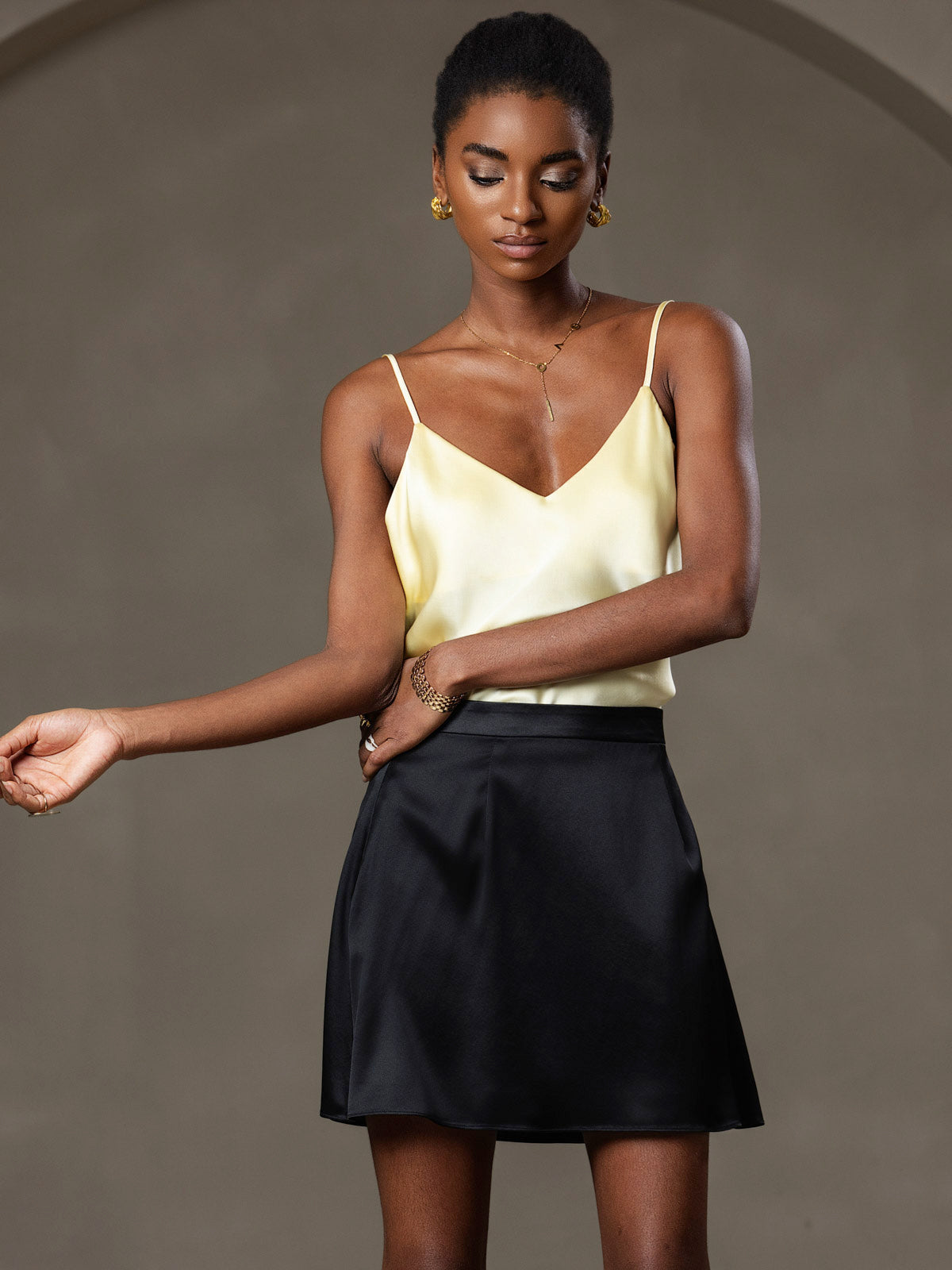 [Light Yellow] SilkSilky-UK Pure Silk V Neck Camisole 007