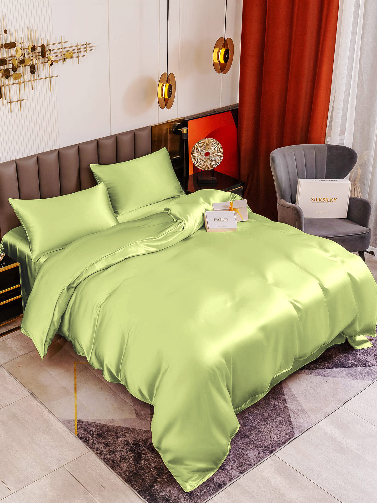 [Mint Green] SilkSilky-UK 19Momme Pure Silk Bedding Set 001
