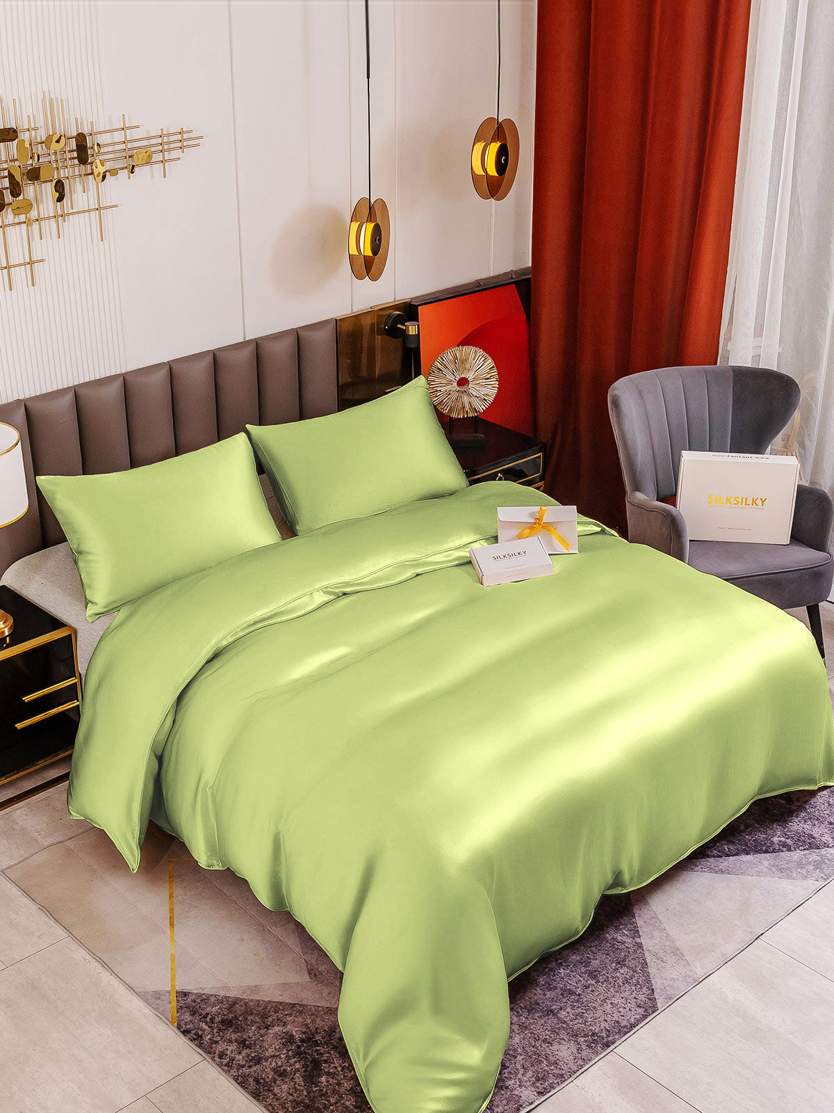 [Mint Green] SilkSilky-UK 19Momme Pure Silk Bedding Set 001