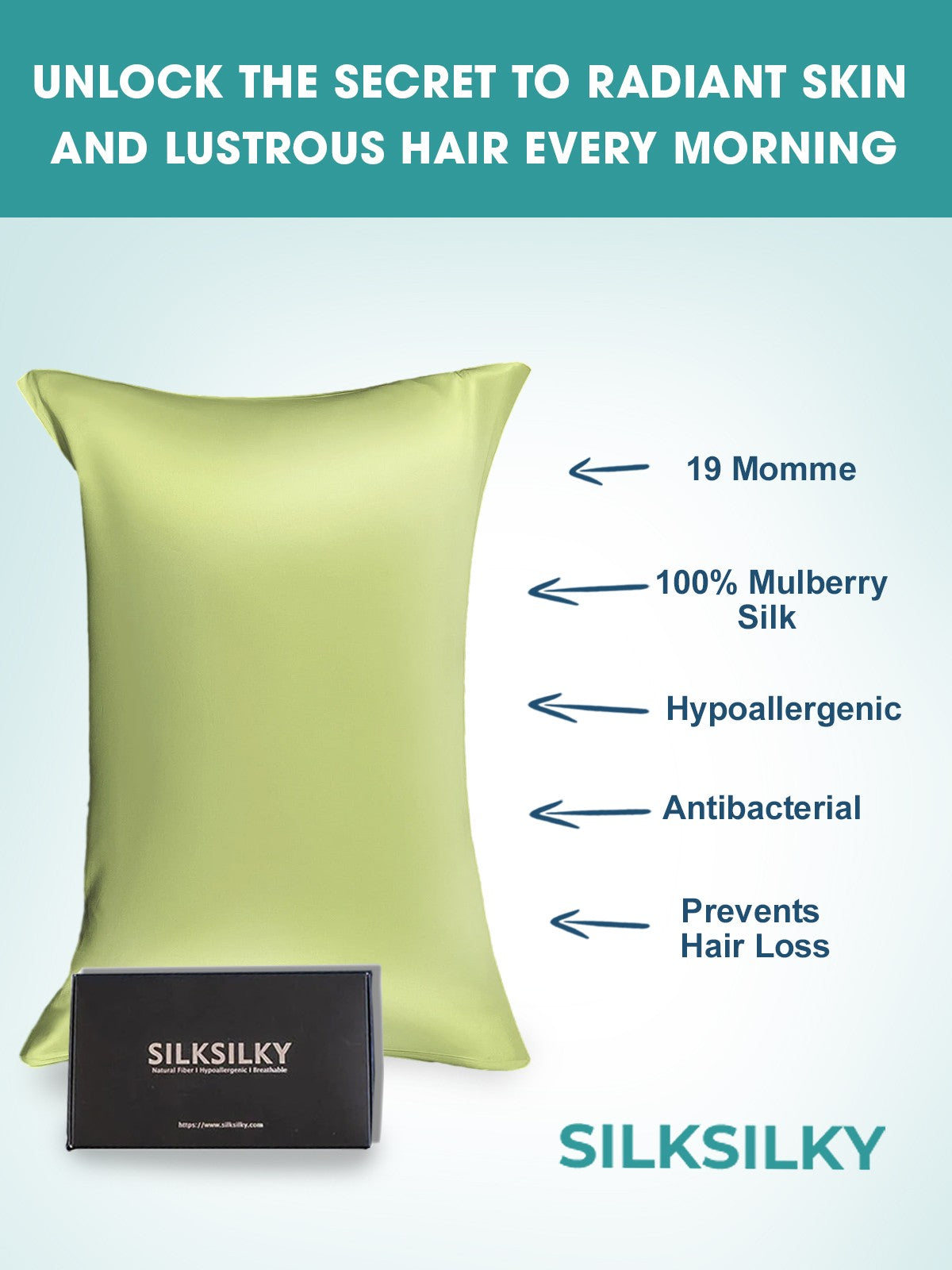 [Mint Green] SilkSilky-UK 19Momme Pure Silk Pillowcase 003