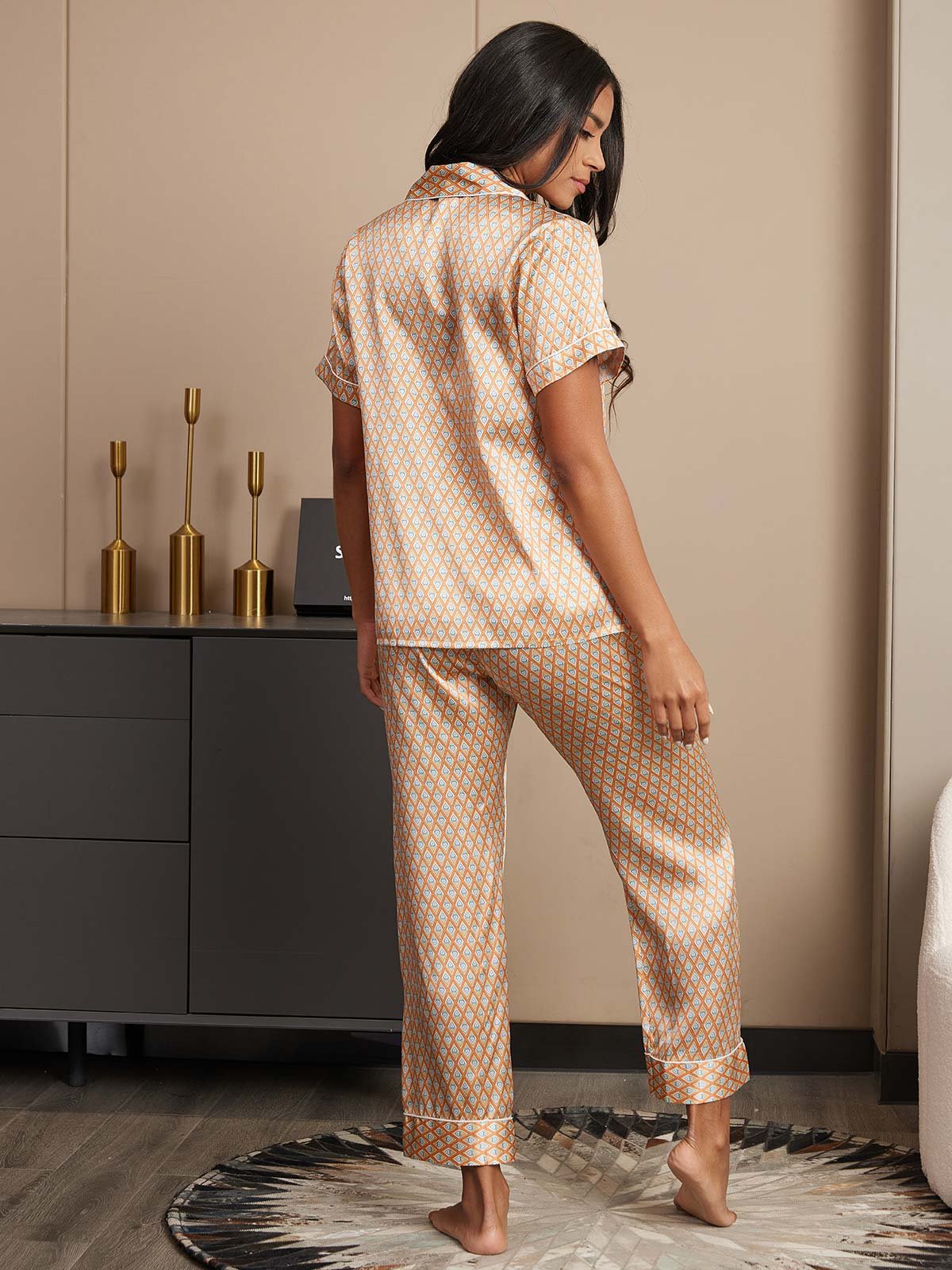 [Multi] SilkSilky-UK Pure Silk Short Sleeve Lapel Women's Pyjamas 002