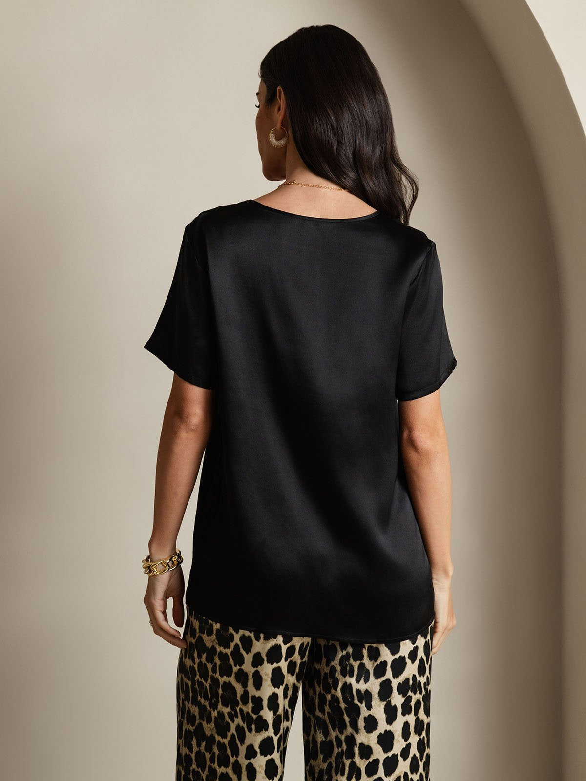 [Multi] SilkSilky-UK Pure Silk Short Sleeve Round Neck Women's Pyjamas 002
