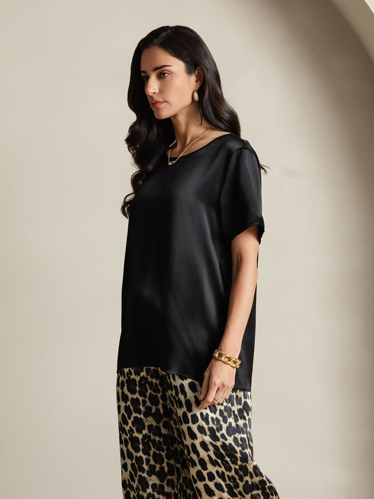[Multi] SilkSilky-UK Pure Silk Short Sleeve Round Neck Women's Pyjamas 004
