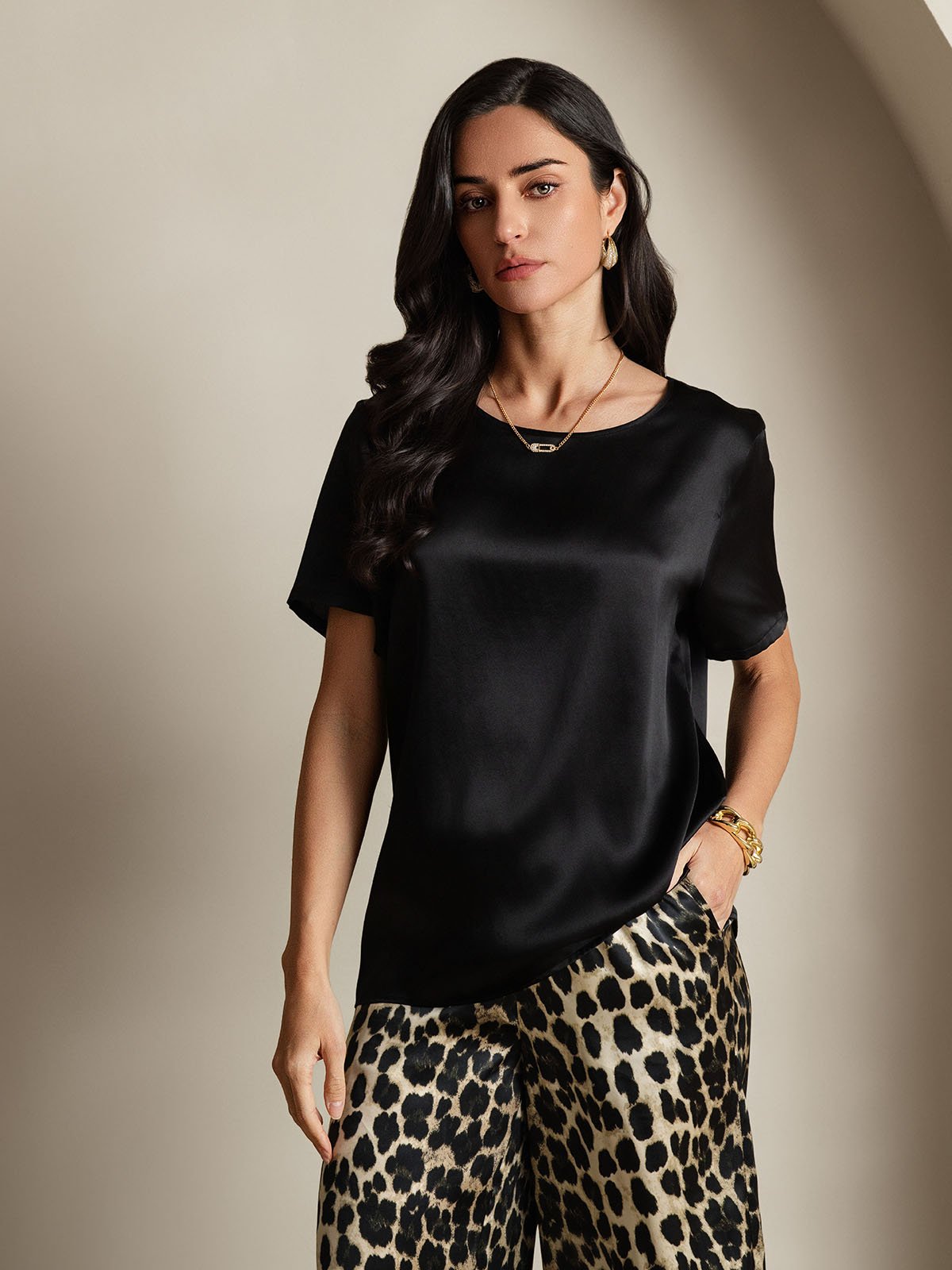 [Multi] SilkSilky-UK Pure Silk Short Sleeve Round Neck Women's Pyjamas 005