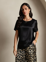 [Multi] SilkSilky-UK Pure Silk Short Sleeve Round Neck Women's Pyjamas 005