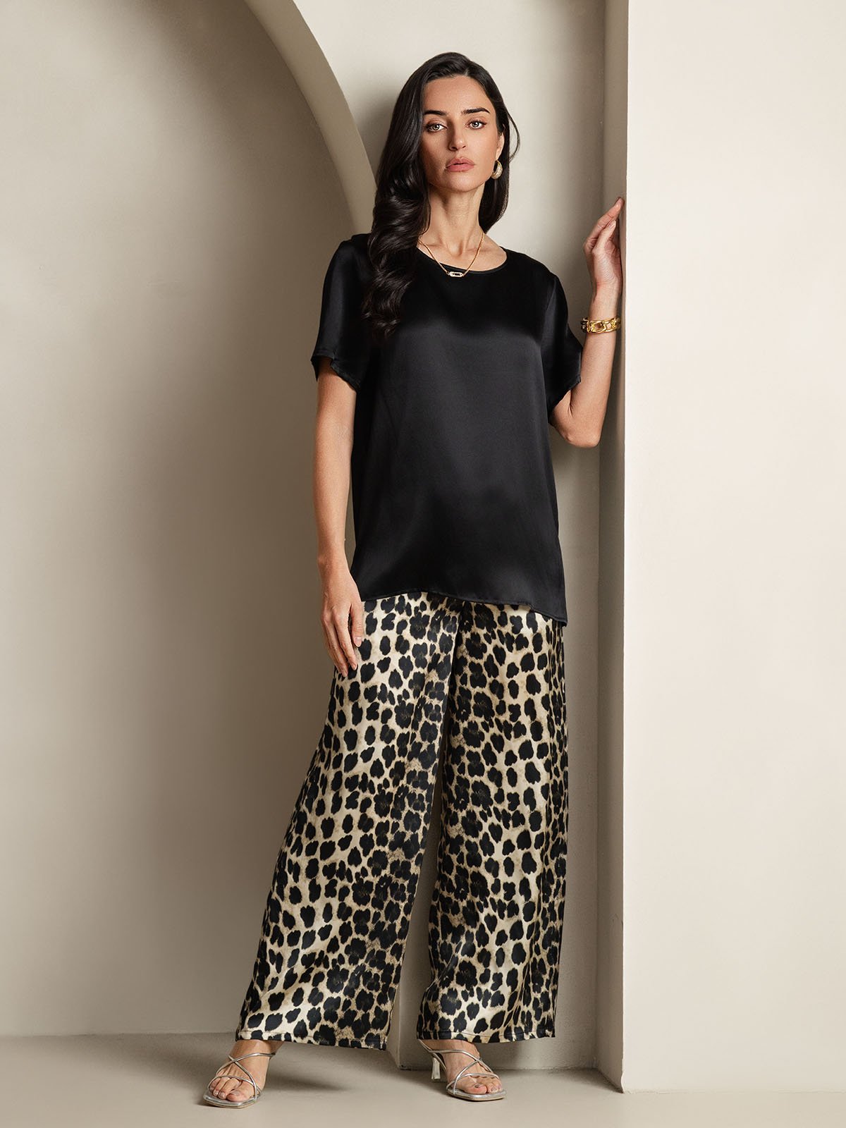 [Multi] SilkSilky-UK Pure Silk Short Sleeve Round Neck Women's Pyjamas 006