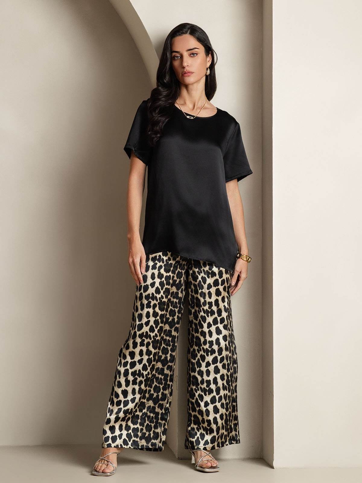 [Multi] SilkSilky-UK Pure Silk Short Sleeve Round Neck Women's Pyjamas 007