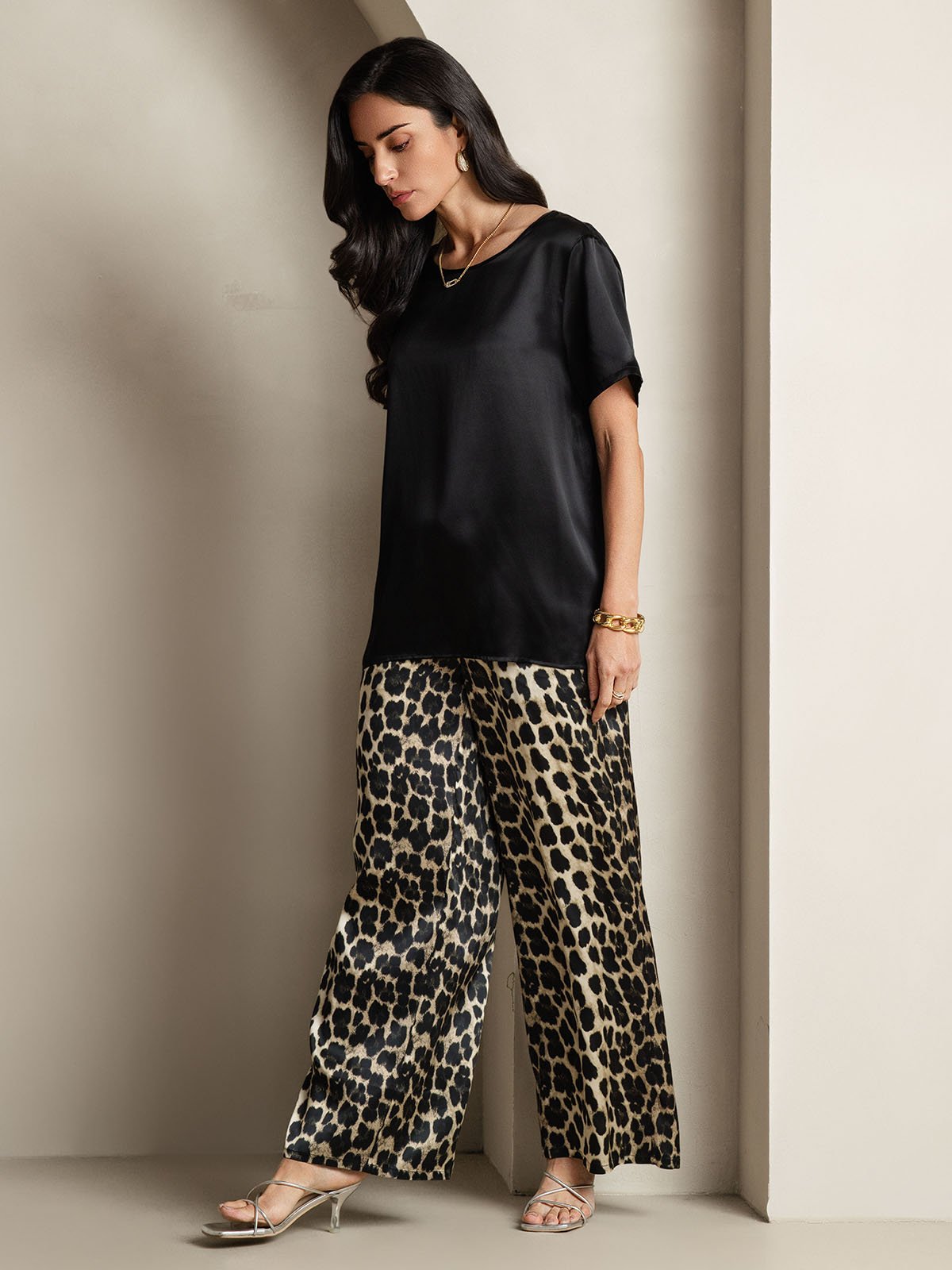 [Multi] SilkSilky-UK Pure Silk Short Sleeve Round Neck Women's Pyjamas 008