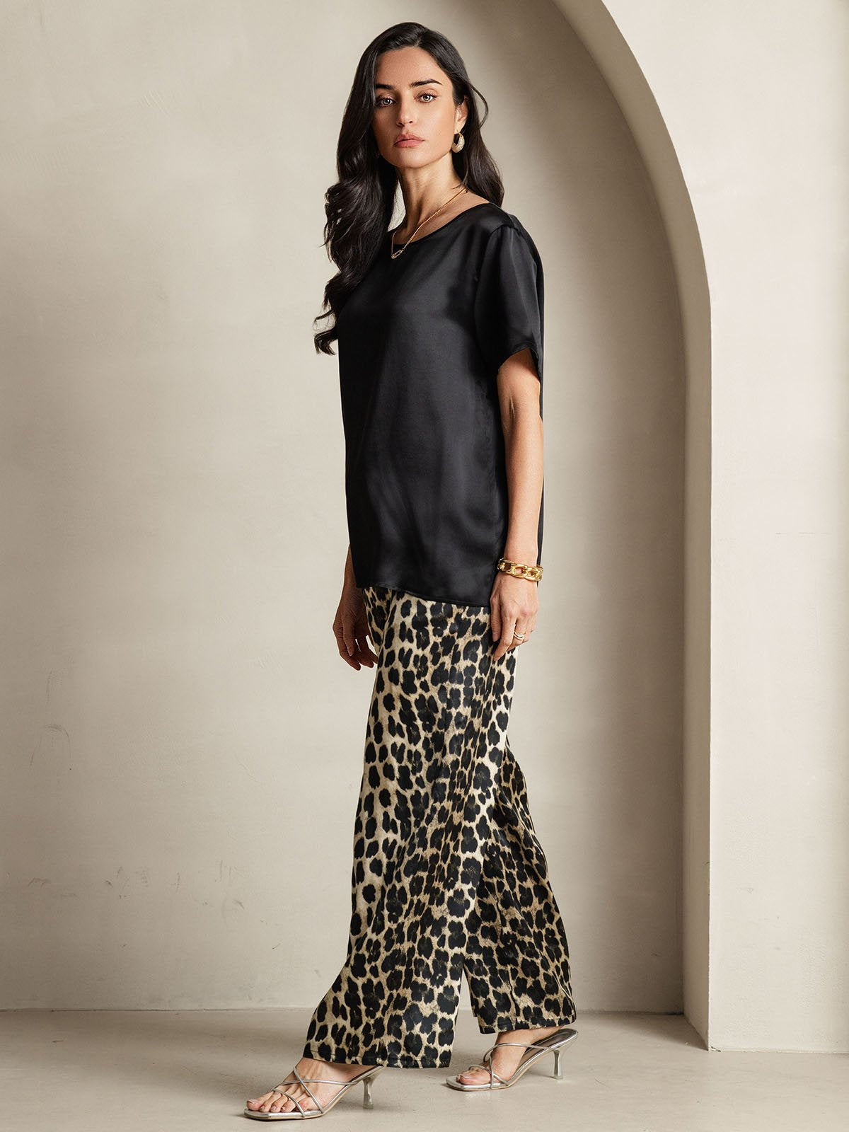 [Multi] SilkSilky-UK Pure Silk Short Sleeve Round Neck Women's Pyjamas 009