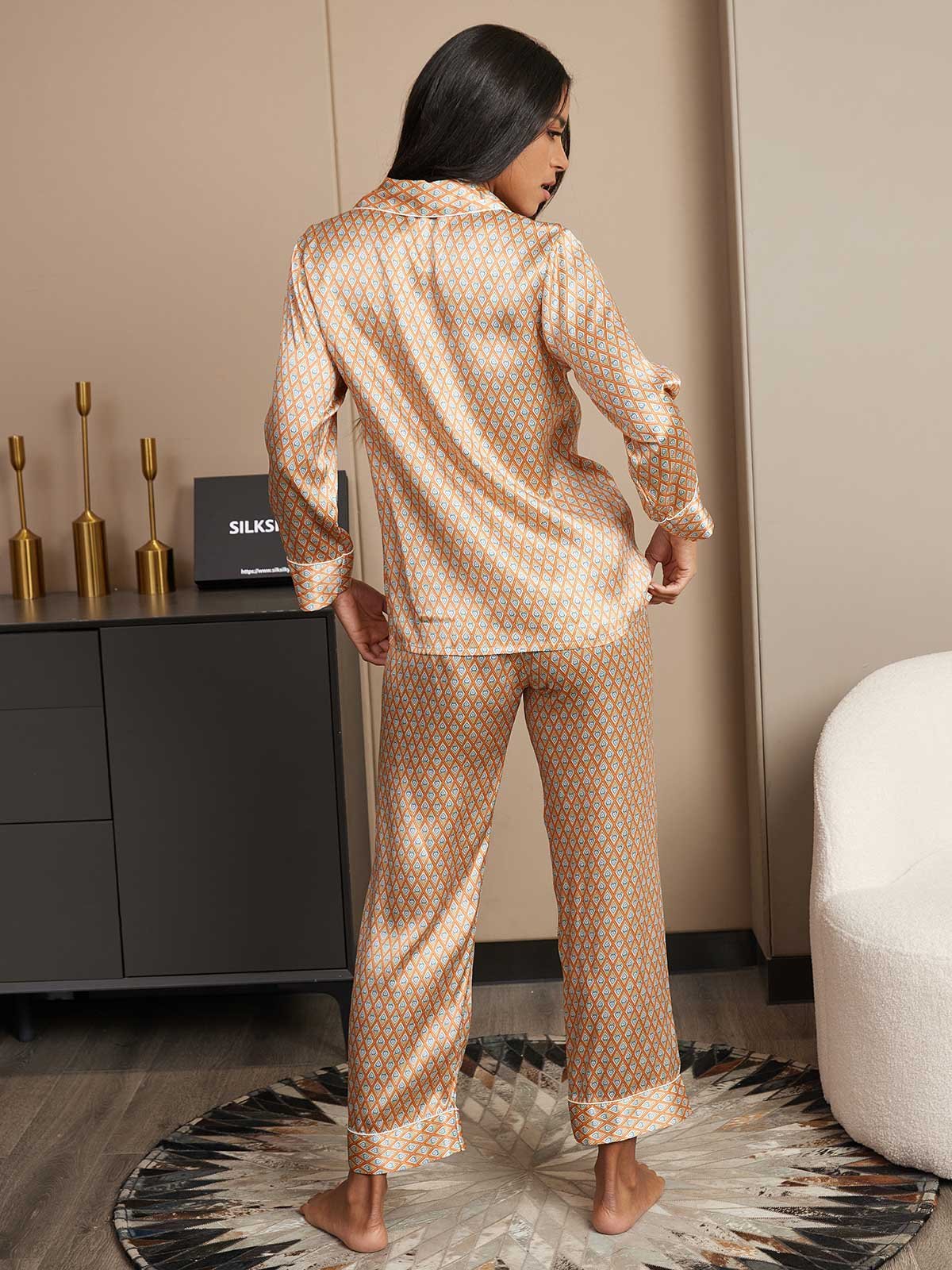 [Multi] SilkSilky-UK Short Sleeve Lapel Collar Women's Pyjamas 002