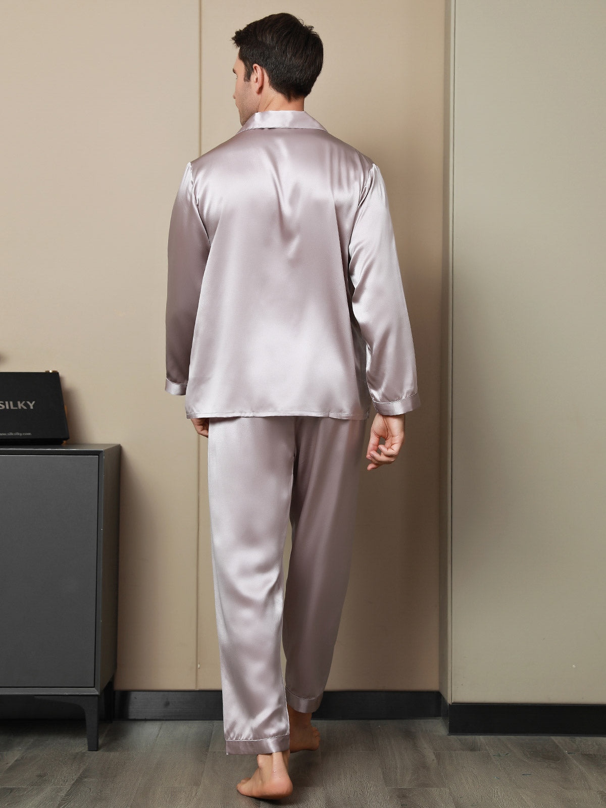 [Pale Mauve] SilkSilky-UK 19Momme Pure Silk Long Sleeve Lapel Men's Pyjamas 002