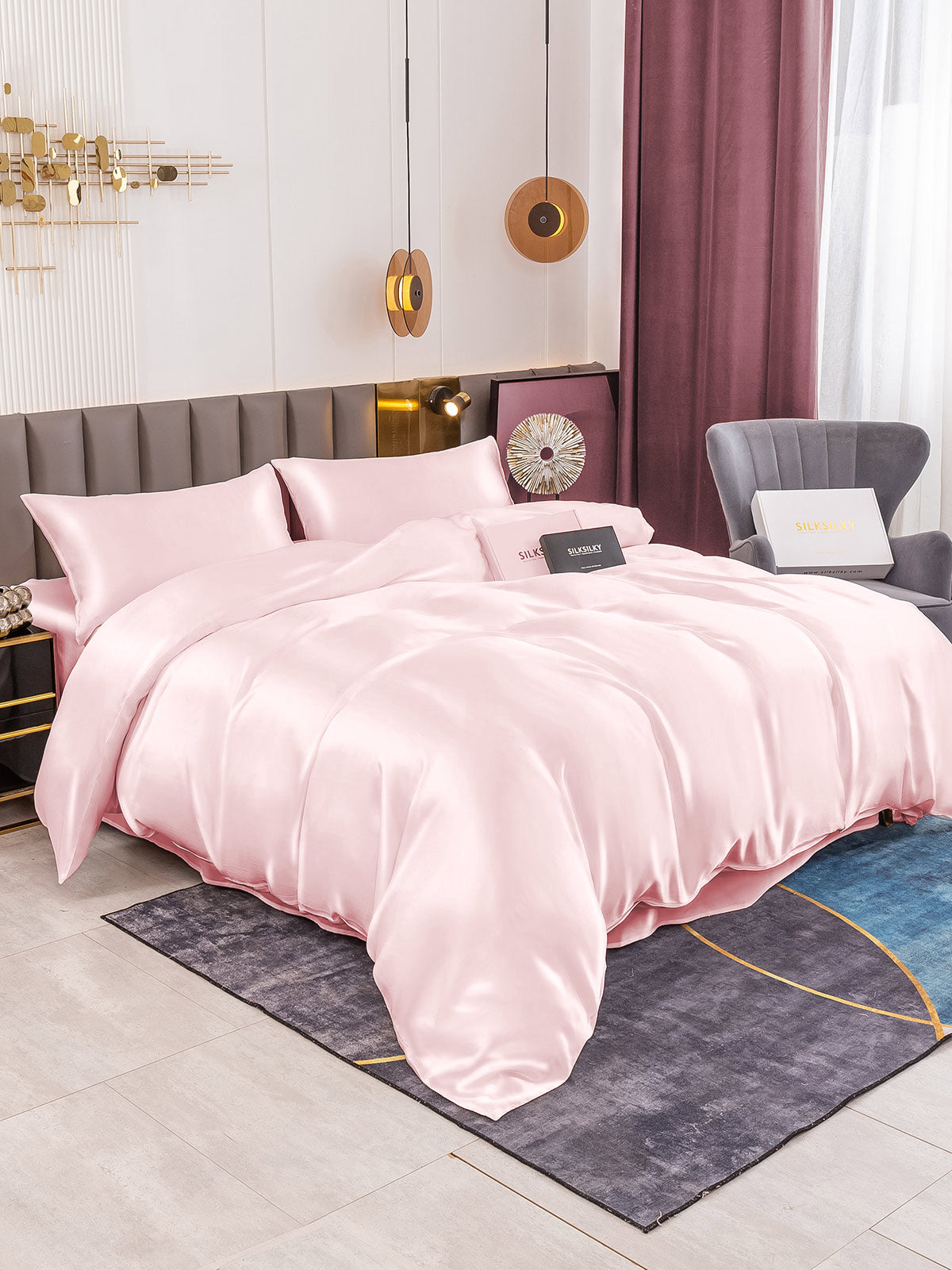 [Pink] SilkSilky-UK 19Momme Pure Silk Bedding Set 001