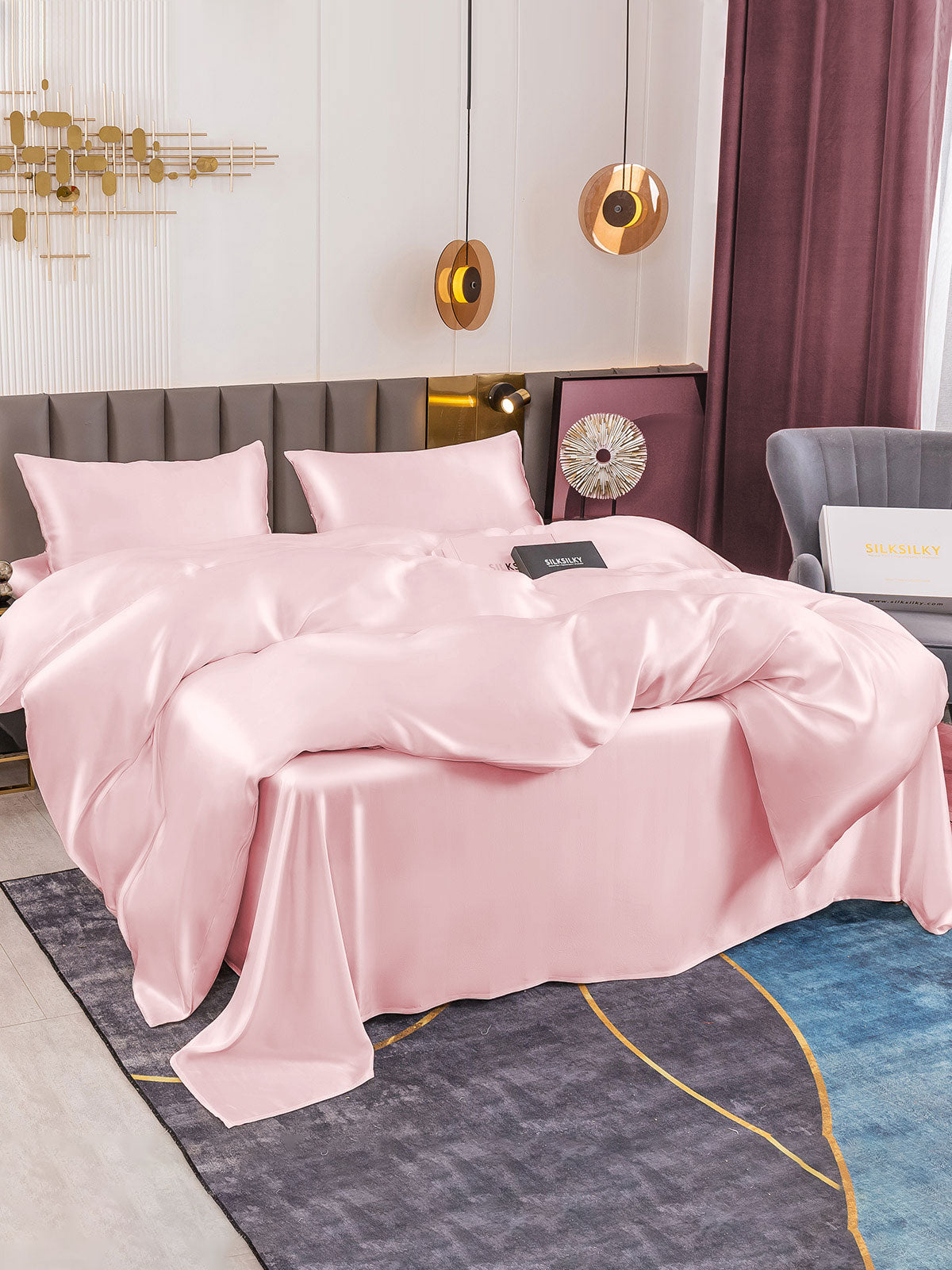 [Pink] SilkSilky-UK 19Momme Pure Silk Bedding Set 003
