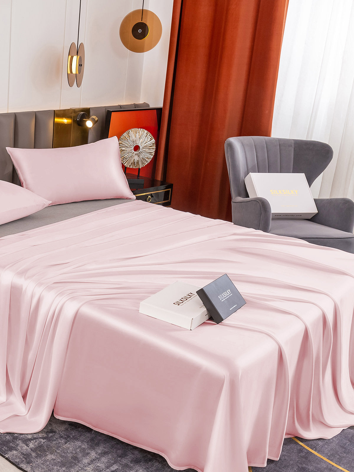 [Pink] SilkSilky-UK 19Momme Pure Silk Bedding Set 004