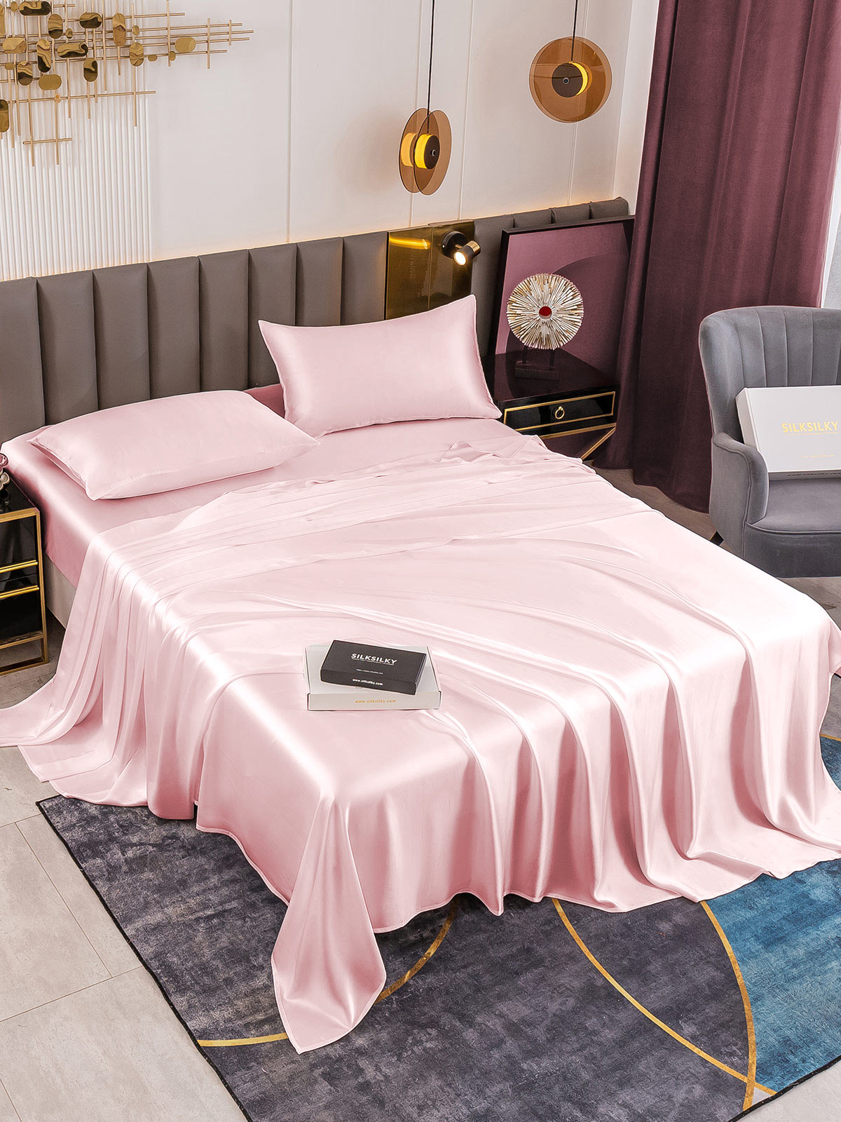 [Pink] SilkSilky-UK 19Momme Pure Silk Sheet 001