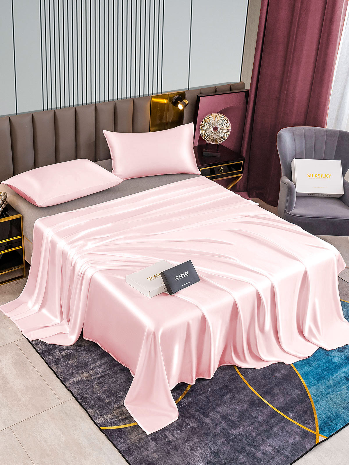 [Pink] SilkSilky-UK 22Momme Pure Silk Bedding Set 002