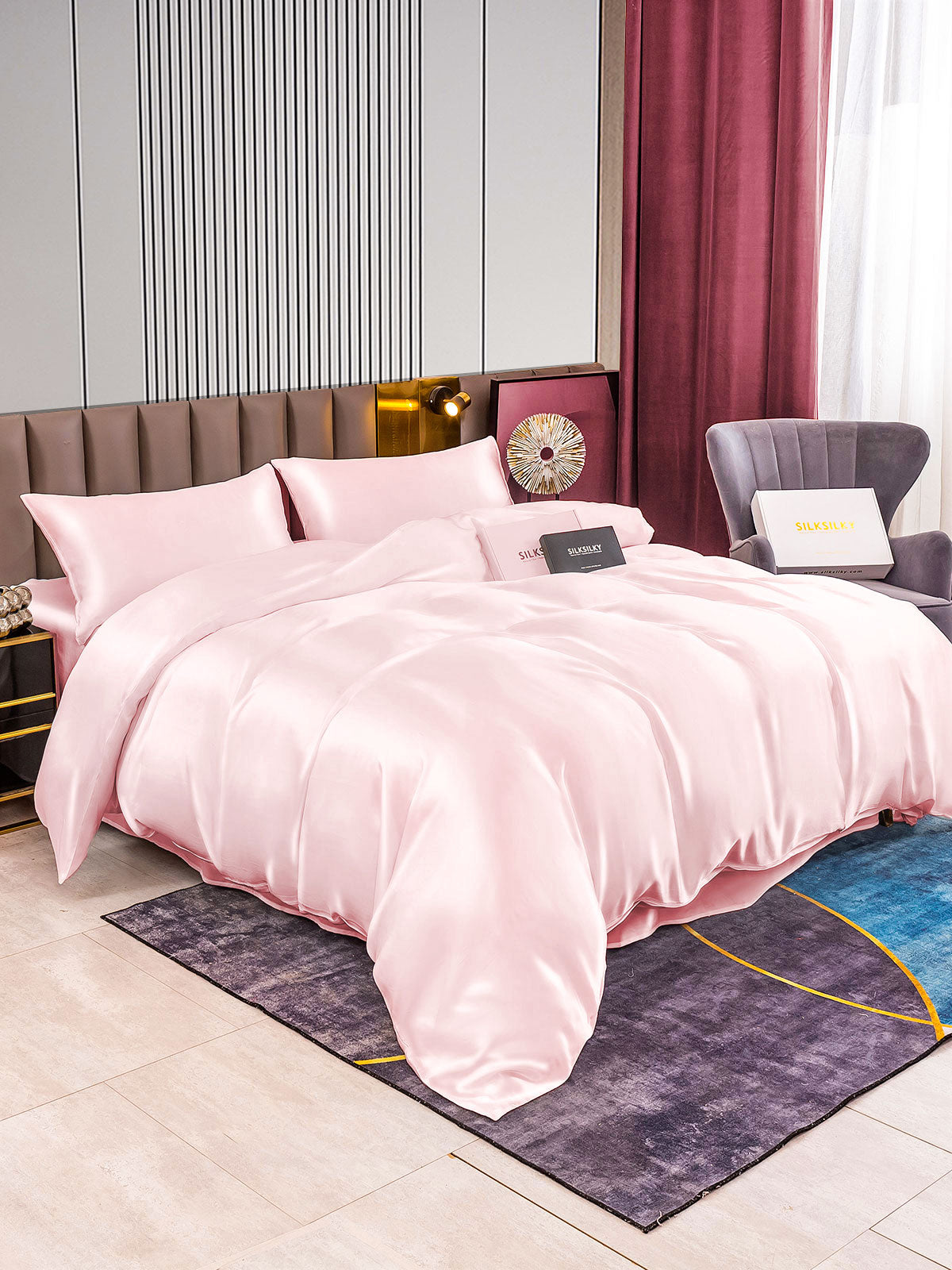 [Pink] SilkSilky-UK 22Momme Pure Silk Bedding Set 002