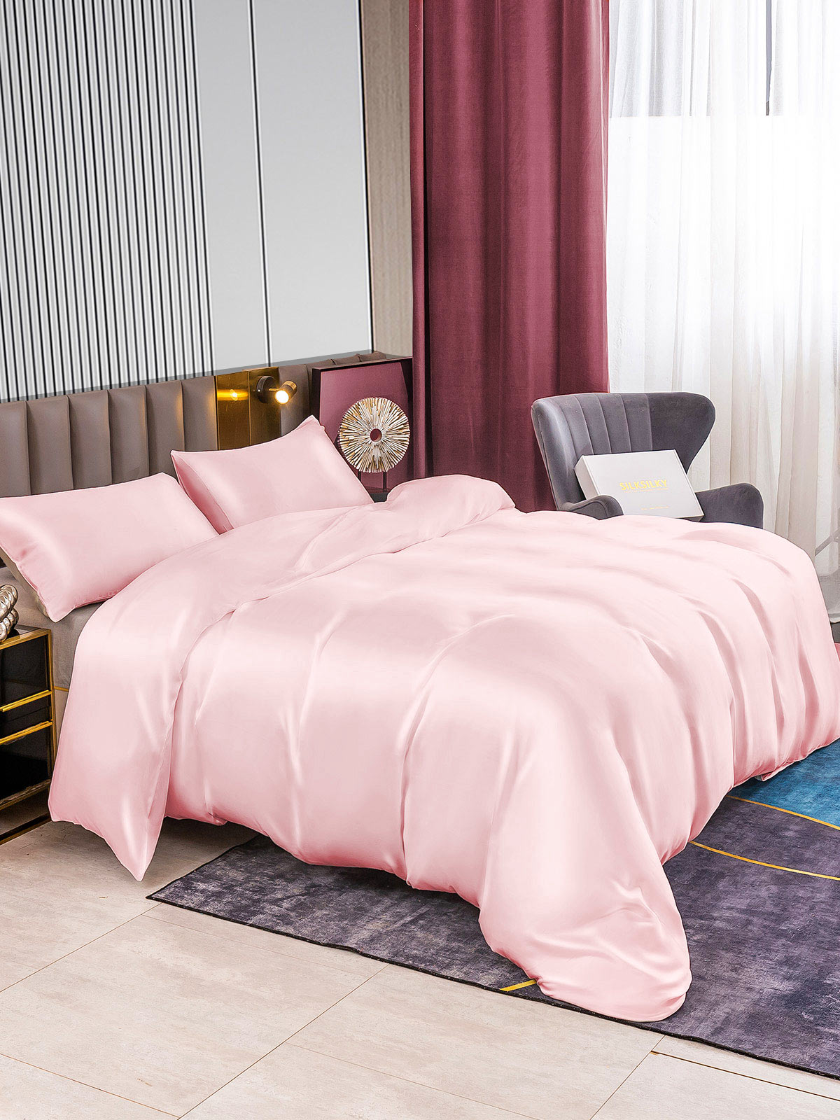 [Pink] SilkSilky-UK 22Momme Pure Silk Bedding Set 002