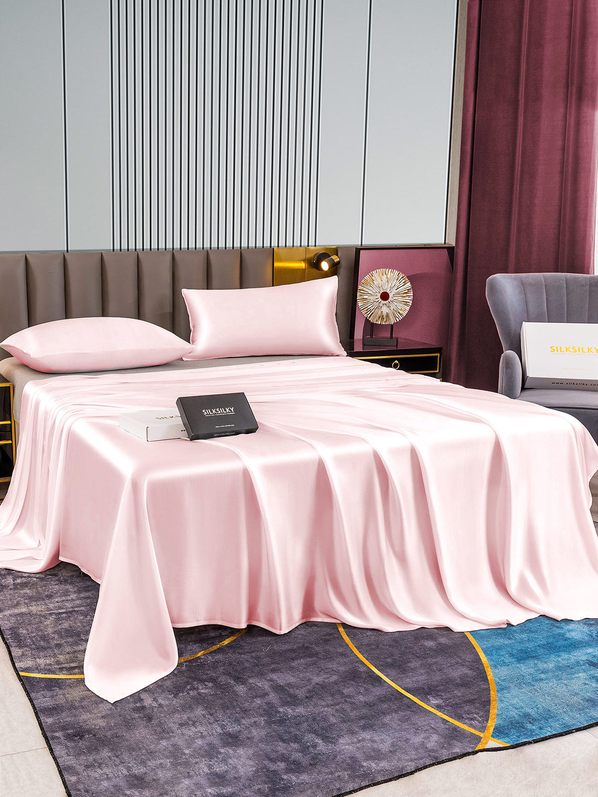 [Pink] SilkSilky-UK 22Momme Pure Silk Bedding Set 003