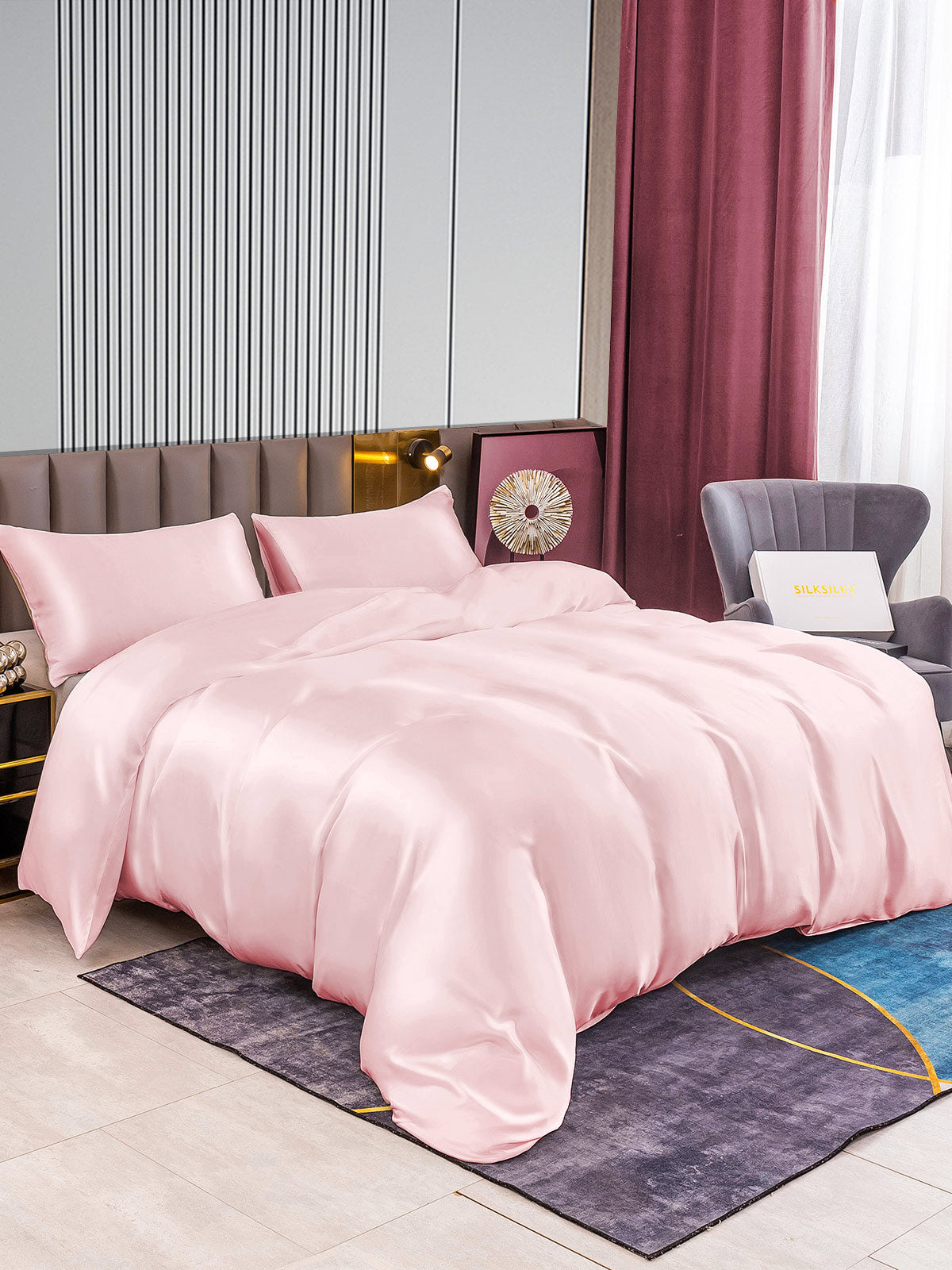 [Pink] SilkSilky-UK 22Momme Pure Silk Bedding Set 003