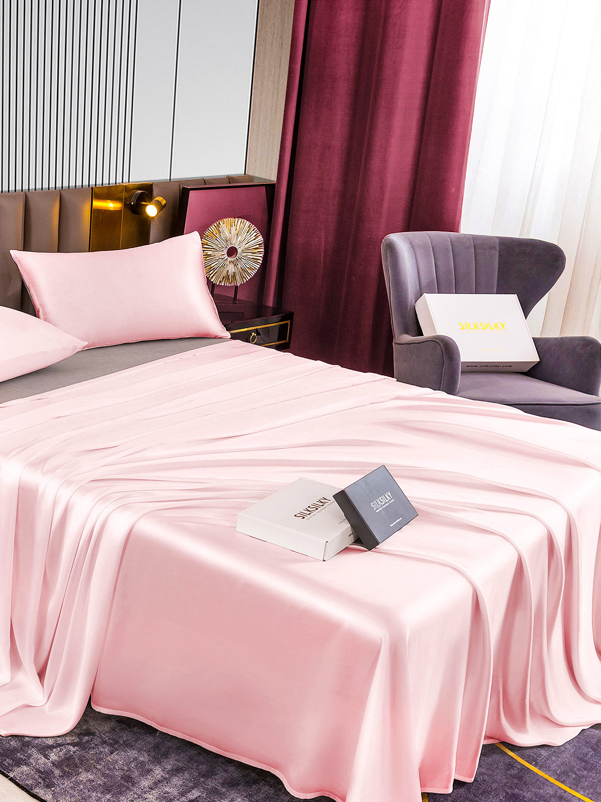 [Pink] SilkSilky-UK 22Momme Pure Silk Bedding Set 004