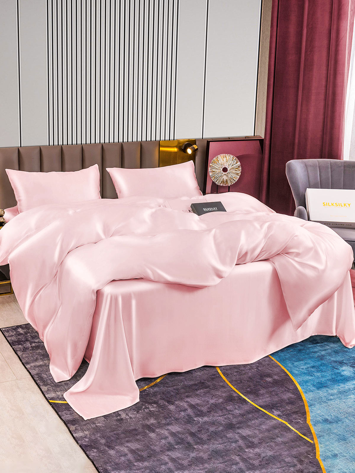 [Pink] SilkSilky-UK 22Momme Pure Silk Bedding Set 004