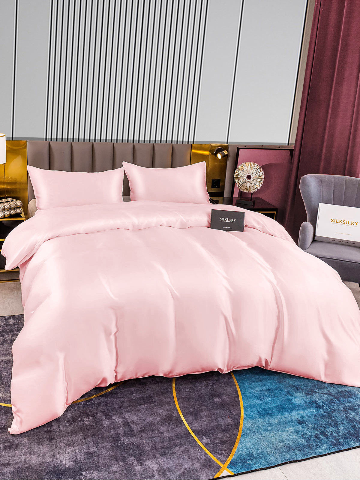 [Pink] SilkSilky-UK 22Momme Pure Silk Bedding Set 004