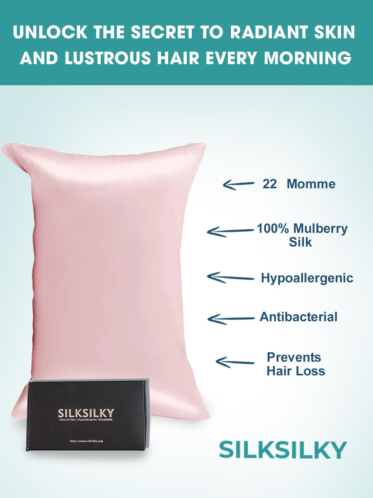 [Pink] SilkSilky-UK 22Momme Pure Silk Pillowcase 003