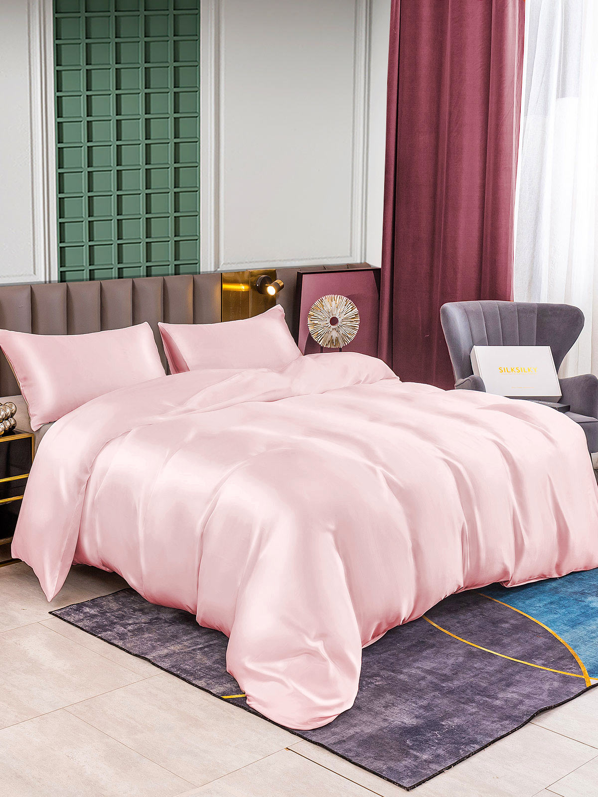 [Pink] SilkSilky-UK 25Momme Pure Silk Bedding Set 001