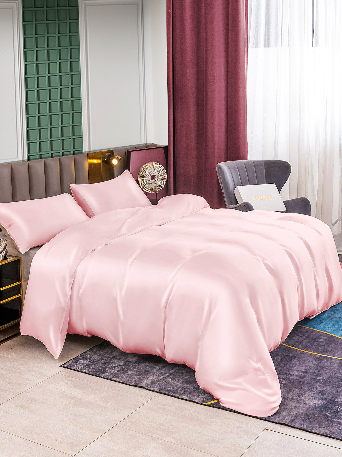 [Pink] SilkSilky-UK 25Momme Pure Silk Bedding Set 004