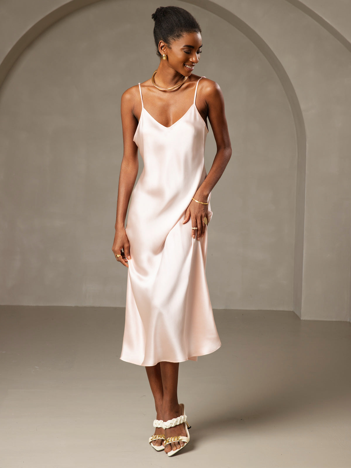 [Pink] SilkSilky-UK Pure Silk Sleeveless Round Neck Dress 001