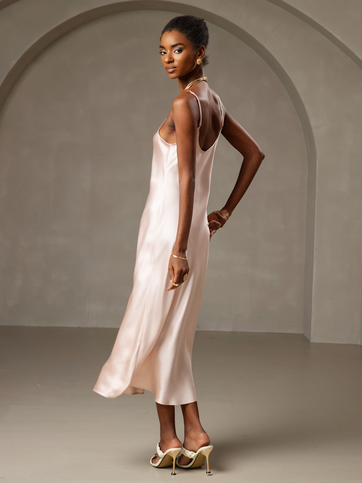 [Pink] SilkSilky-UK Pure Silk Sleeveless Round Neck Dress 002