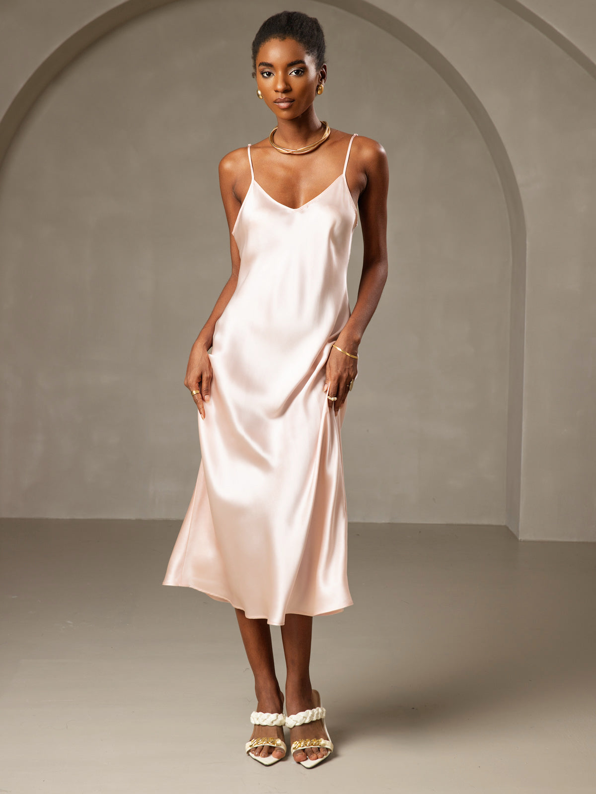 [Pink] SilkSilky-UK Pure Silk Sleeveless Round Neck Dress 003