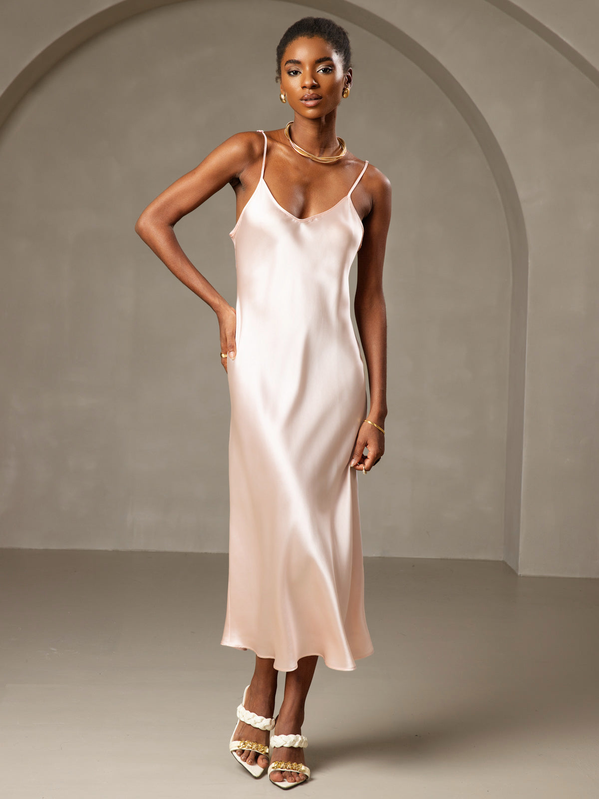 [Pink] SilkSilky-UK Pure Silk Sleeveless Round Neck Dress 003