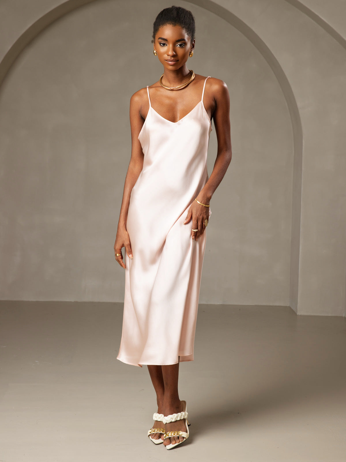 [Pink] SilkSilky-UK Pure Silk Sleeveless Round Neck Dress 004