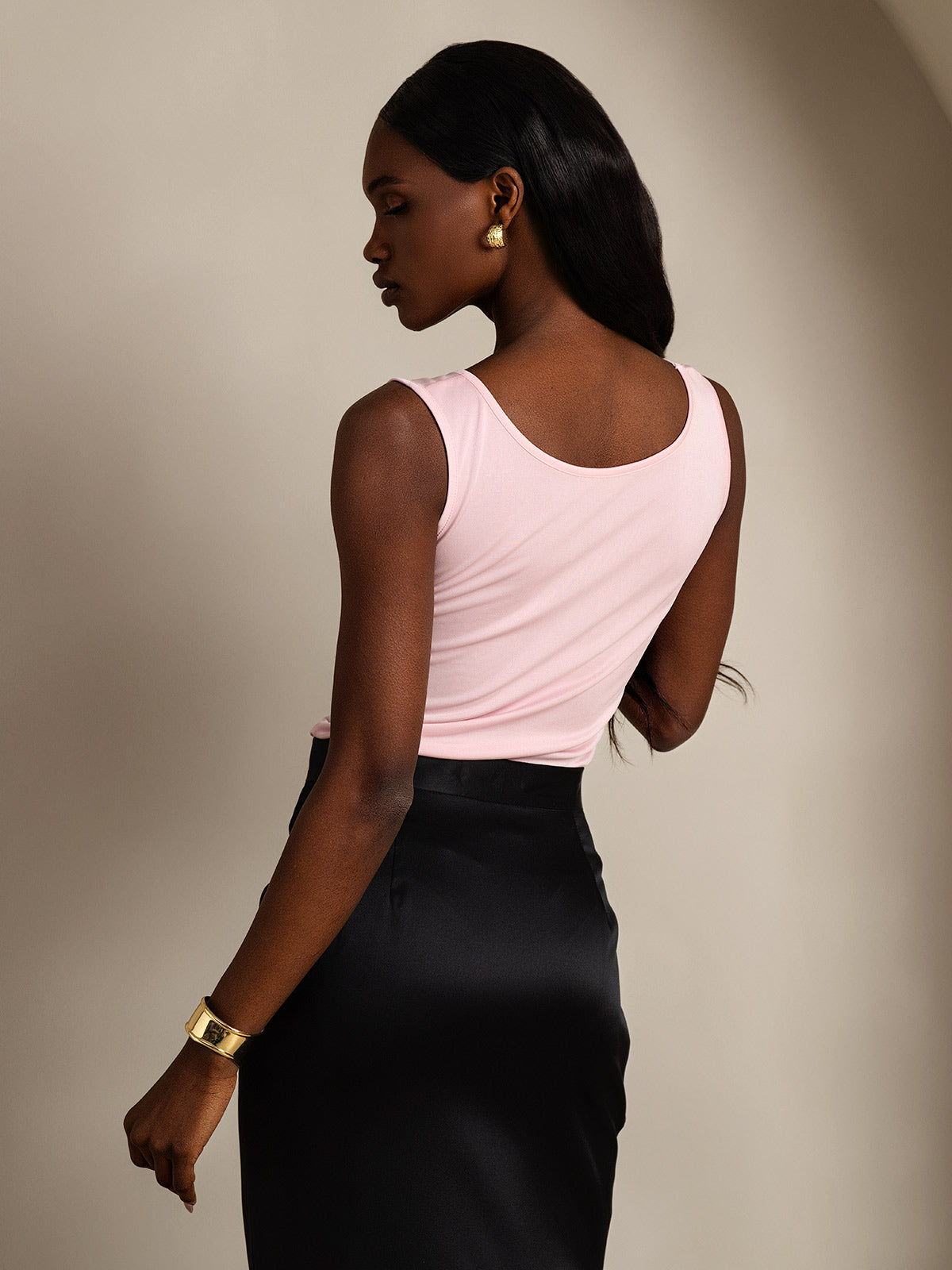 [Pink] SilkSilky-UK Silk Knitted Sleeveless Round Neck Women's T-Shirt 002