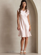 [Pink] SilkSilky-UK Cap Sleeve V Neck Dress 003
