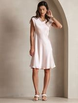 [Pink] SilkSilky-UK Cap Sleeve V Neck Dress 004