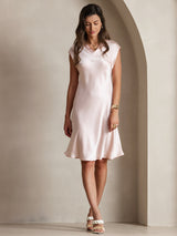 [Pink] SilkSilky-UK Cap Sleeve V Neck Dress 005