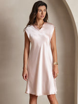 [Pink] SilkSilky-UK Cap Sleeve V Neck Dress 006